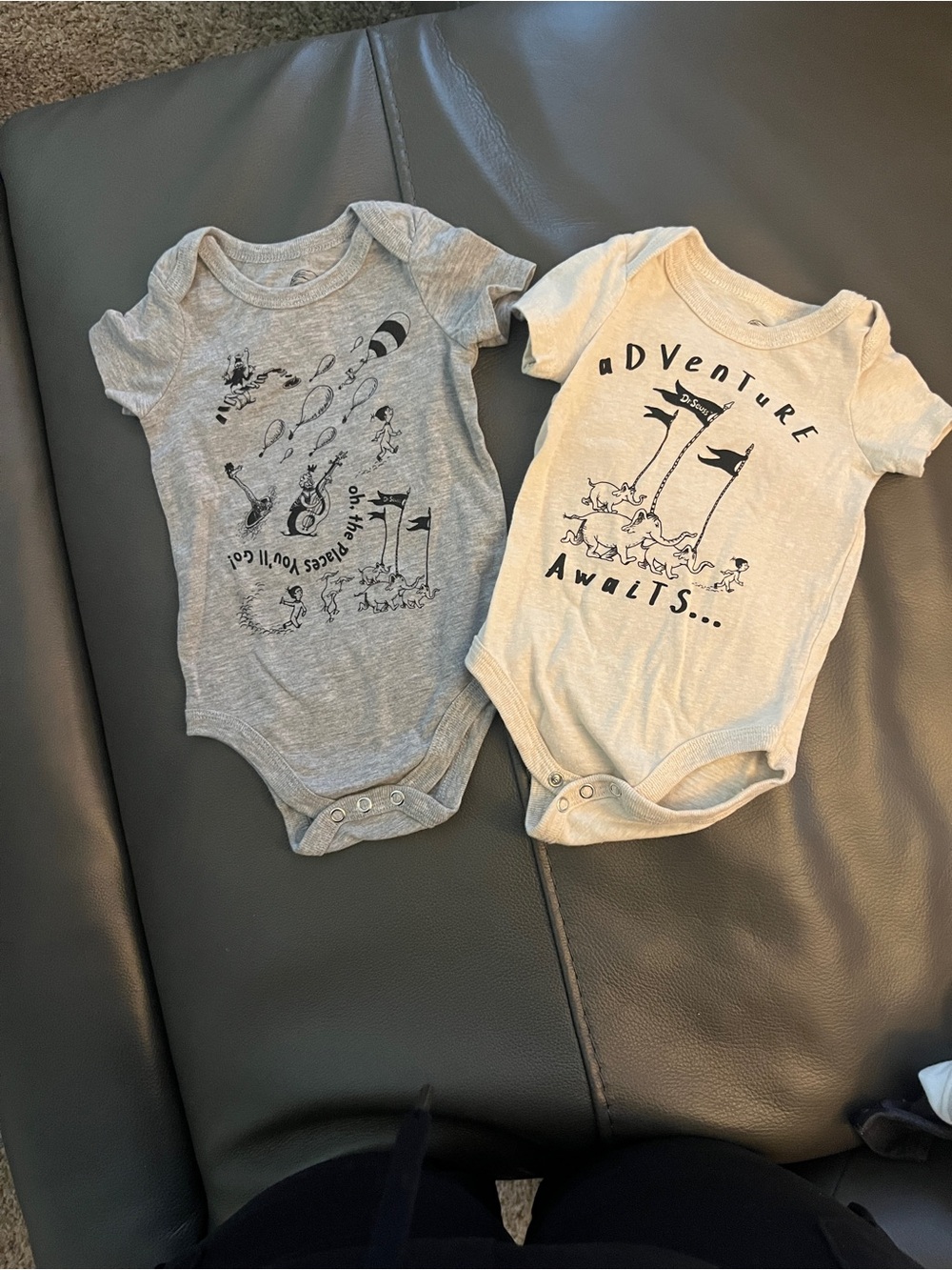 Dr. Seuss Baby One-Piece Set - Gray and Cream with Black Prints